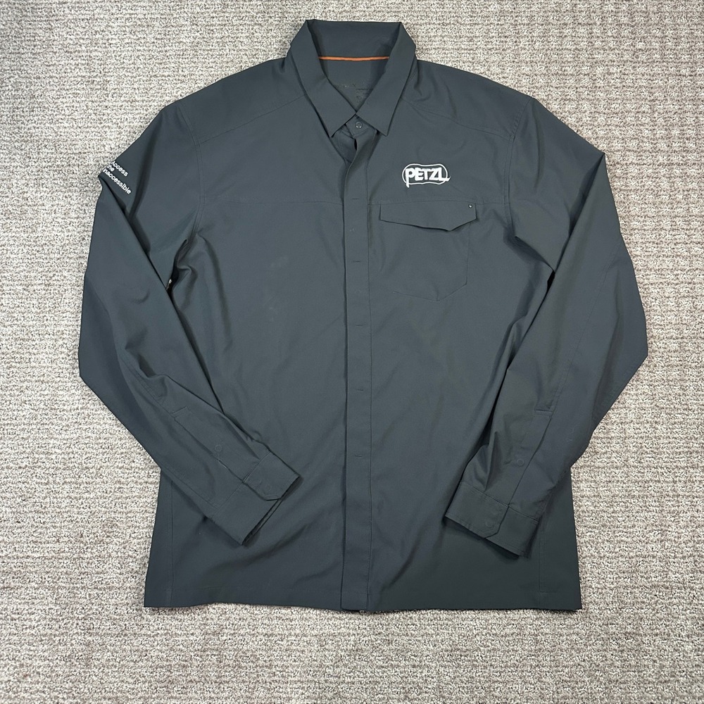 Arcteryx Mens Petzl Logo Trim Fit Long Sleeve Snap Front Shirt Gray Large